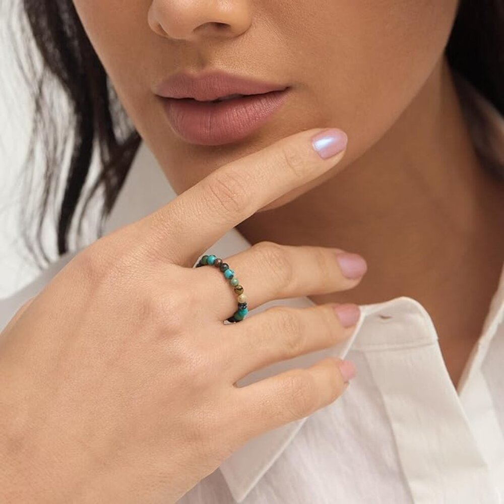Natural Gemstone Stretch Beaded Ring